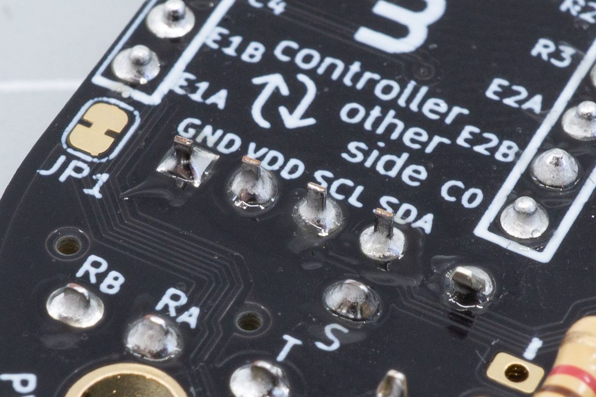 The soldered socket, looking at the bottom side of the PCB