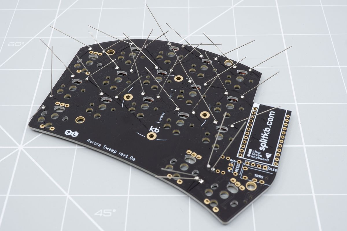 Here are all the diodes soldered from the top side of the keyboard