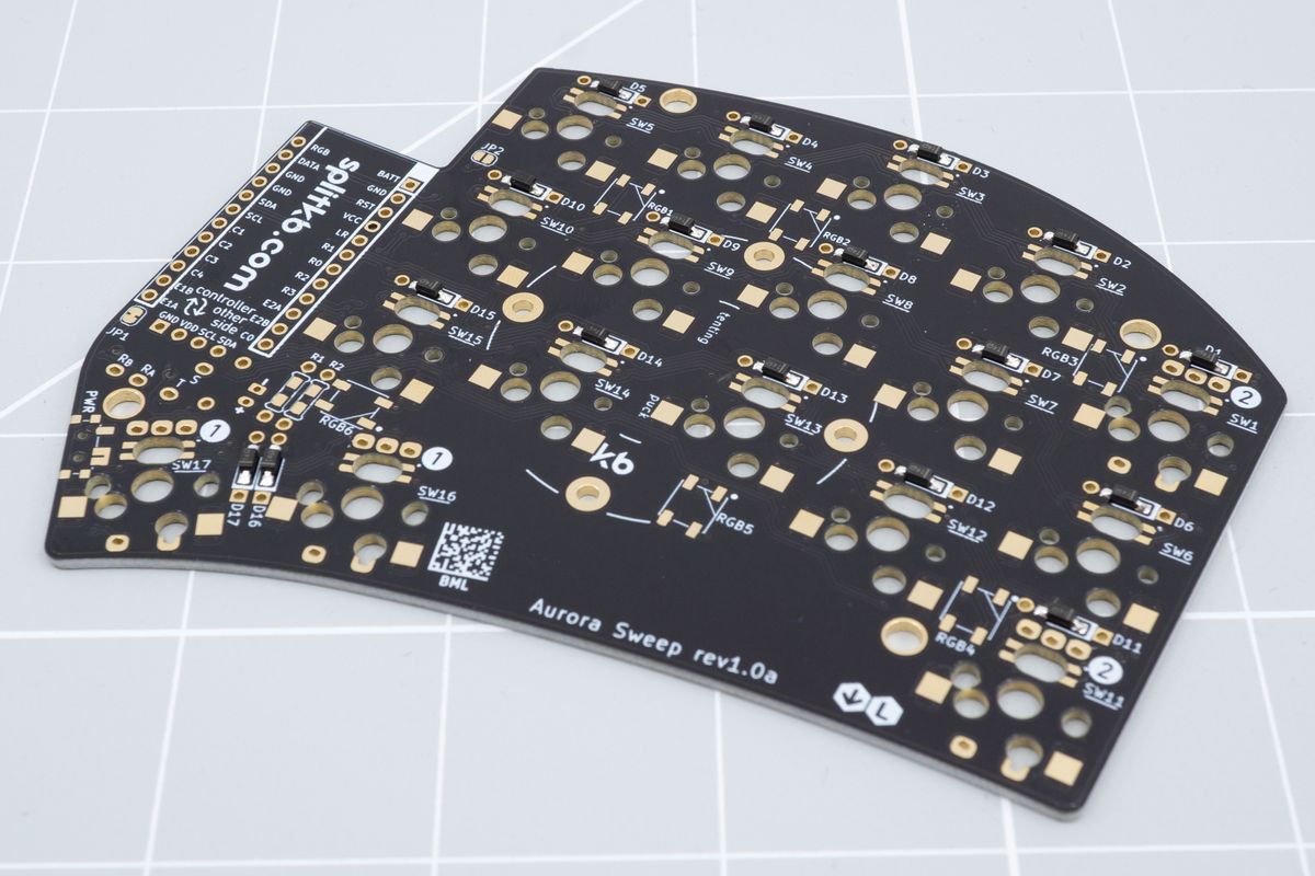 The bottom of the keyboard, showing all the assembled SMD diodes