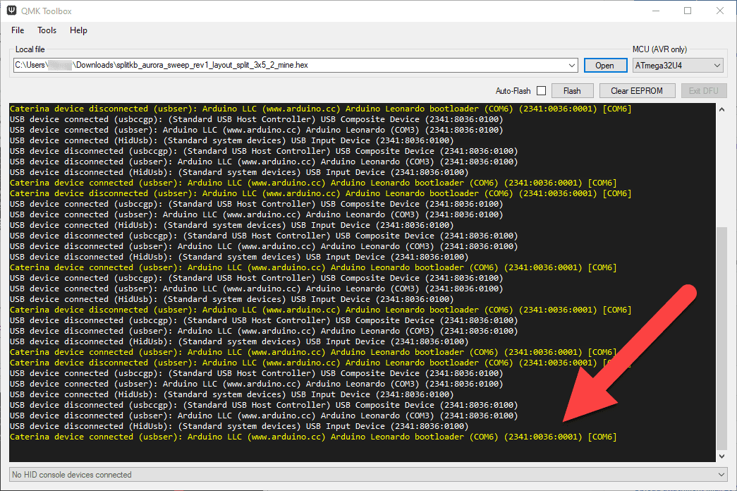 A device will be connected as the controller enters its bootloader mode