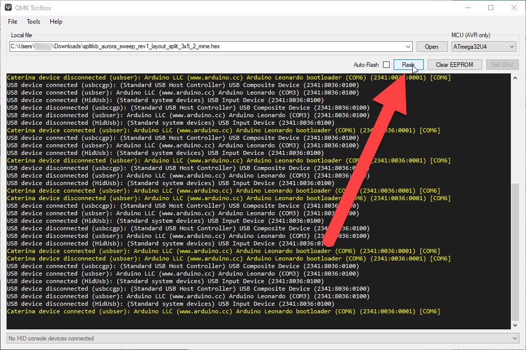 The Flash button in the QMK Toolbox application