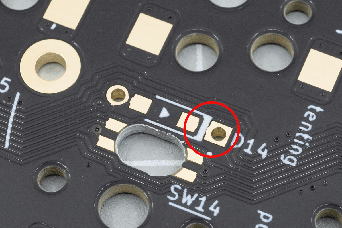 The thick white line on the PCB, next to the square pad, is where you'll also place the corresponding black line of the diode