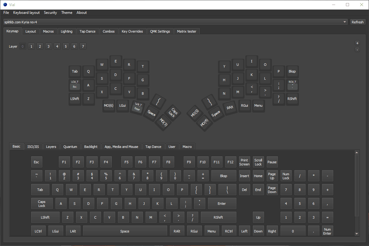 The Vial keymap tab