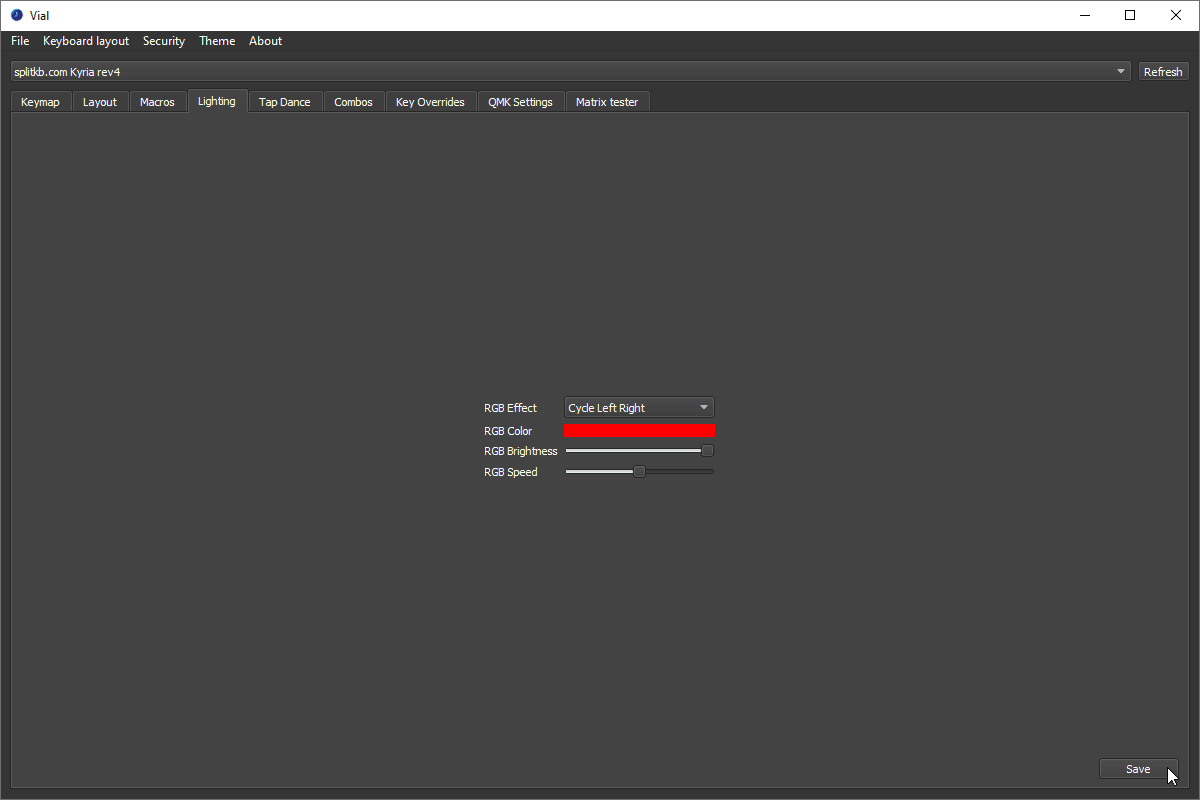 Changing RGB settings in vial