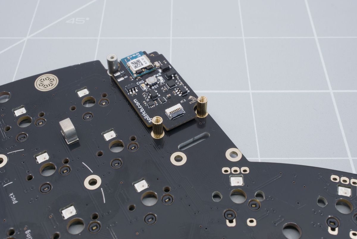 Top side of the keyboard with the spacers installed