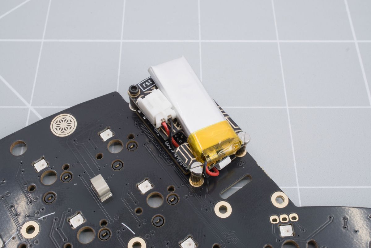 A 301230 battery installed on the LiPo battery board