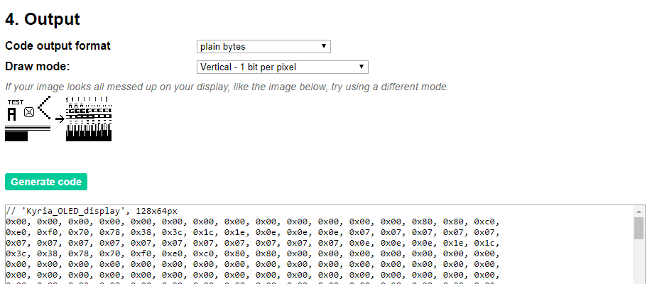 Configuring the output in image2cpp