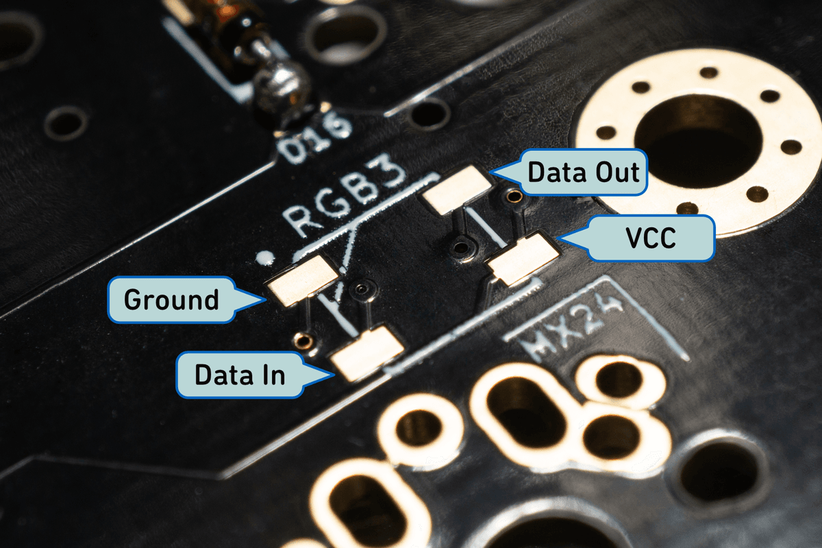 The footprint for a WS2812B underglow LED