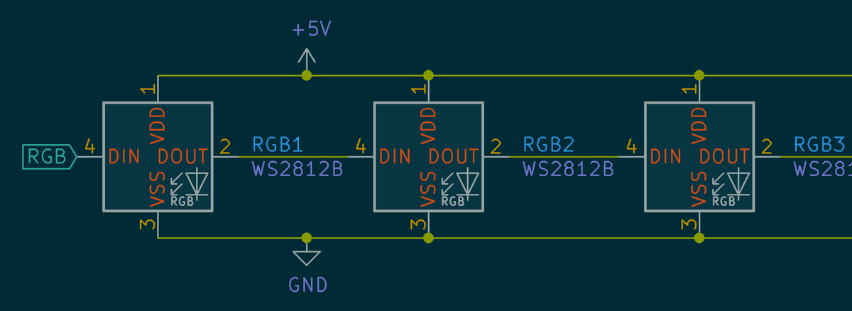 Schematics showing a chain of RGB LEDs